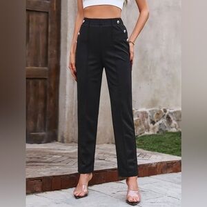 Decorative Button Elastic Waist Pants